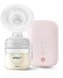 Philips Avent electric breast pump with a soft massage cushion and milk container for efficient pumping.