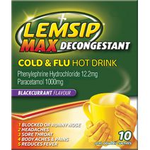 Lemsip Max Cold & Flu Decongestant Hot Drink Blackcurrant 10 Pack body aches,cold,cold & flu,cold & flu hot drink,cold and cough,Cold and Flu,Cold Relief,cold sore,colds,flu drink,issues,Lemsip Max Cold & Flu Decongestant Hot Drink Blackcurrant 10 Pack