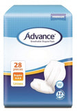 Advance® Breathable Shaped Pads Breathable cloth,Double anti-leak cuffs,extra security and leakage protection,issues,moisture locking system,outer and inner material,reminder for replacement,side panels,soft and super discreet,wetness indicator