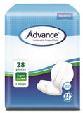 Advance® Breathable Shaped Pads Breathable cloth,Double anti-leak cuffs,extra security and leakage protection,issues,moisture locking system,outer and inner material,reminder for replacement,side panels,soft and super discreet,wetness indicator
