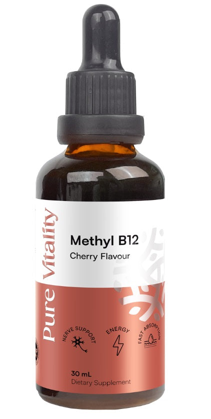 Pure Vitality Methyl B12 1000 30ml anti-aging,bone strength,cardiovascular systems,central nervous system,daily vitamins,DNA synthesis,energy levels energy and vitality,fertility,healthy fertility,healthy hormonal balance,healthy immune system,healthy moo