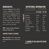 Ingredients and nutritional information for Chief collagen protein bars peanut butter 12 bars, featuring collagen and cashews.