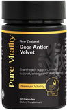 Pure Vitality Velvet Premium Tips 60C 250mg Brain and immune system support,Cellular health support,dairy free,issues,Joint health and mobility support,Muscular recovery support,Strength and endurance support,Stress support,sugar free,Vitality and wellbei