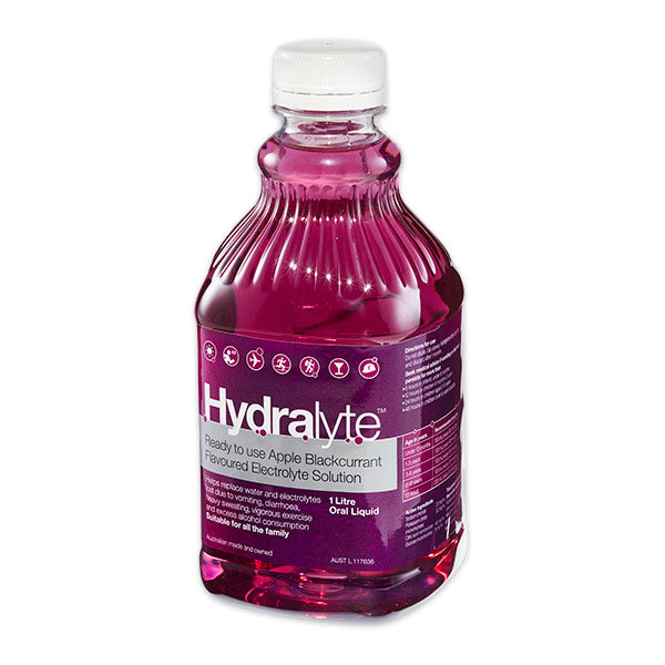 Hydralyte Ready to Drink Apple Blackcurrant Electrolyte Solution 1 litre dehydration,hydralyte,issues