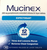 Mucinex Chest Congestion Relief - 10 Tablets for Thinning & Loosening Mucus chest congestion relief,cold symptom relief,cough relief,expectorant tablets,loosening mucus,Mucinex,optimized,over-the-counter medicine,thinning mucus