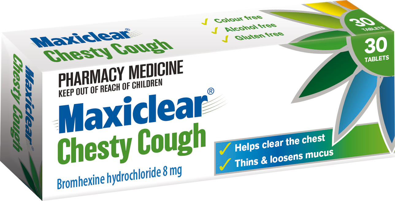 MAXICLEAR CHESTY COUGH TABLETS 8MG 30 chesty,chesty cough,chesty cugh,cold and cough,issues,maxiclear