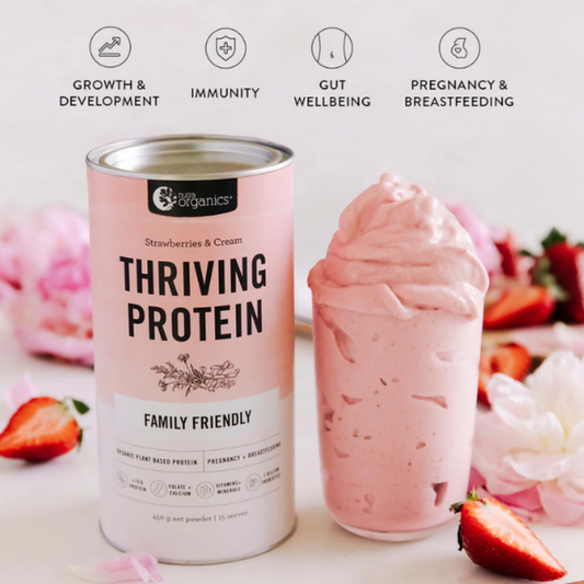 Nutra Organics Thriving Protein Strawberries + Cream 450 gm