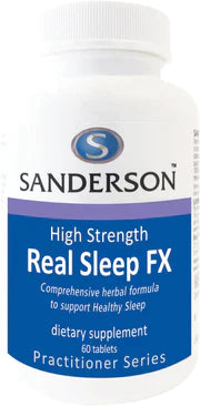 Sanderson Real Sleep FX 60 Tablets Eschscholtzia californica (California Poppy) 20:1 extract (dry equiv. 200mg),Humulus lupulus (Hops) 20:1 extract (dry equiv. 600mg),insomnia,insomniamelatonin,issues,Magnesium Amino Acid Chelate (30mg elemental),Matricar