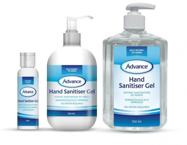 Advance® Hand Sanitiser Gel 70% alcohol Completely Biodegradable,Ergonomically designed bottle,issues,Kills over 99.999% of germs,Natural Moisturisers,No water required,No-rinse formula,Quick evaporation time,Unique formulation