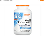 Doctor's Best Tocotrienols with TocoGaia ULTRA, 50 mg, 60 Softgels d-beta,d-gamma and d-delta tocotrienols),issues,Tocotrienol-Tocopherol Complex (from palm oil (Elaeis guineensis) (fruit)) providing:,Total Mixed Tocotrienols (as d-alpha,Vitamin E (as d-a