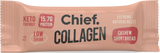 Chief Collagen Protein Bar Cashew Shortbread packaging showing keto friendly, low sugar, and 15.7g protein features.