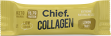 Chief collagen protein bar lemon tart packaging featuring keto-friendly, low sugar, and 15.7g protein.