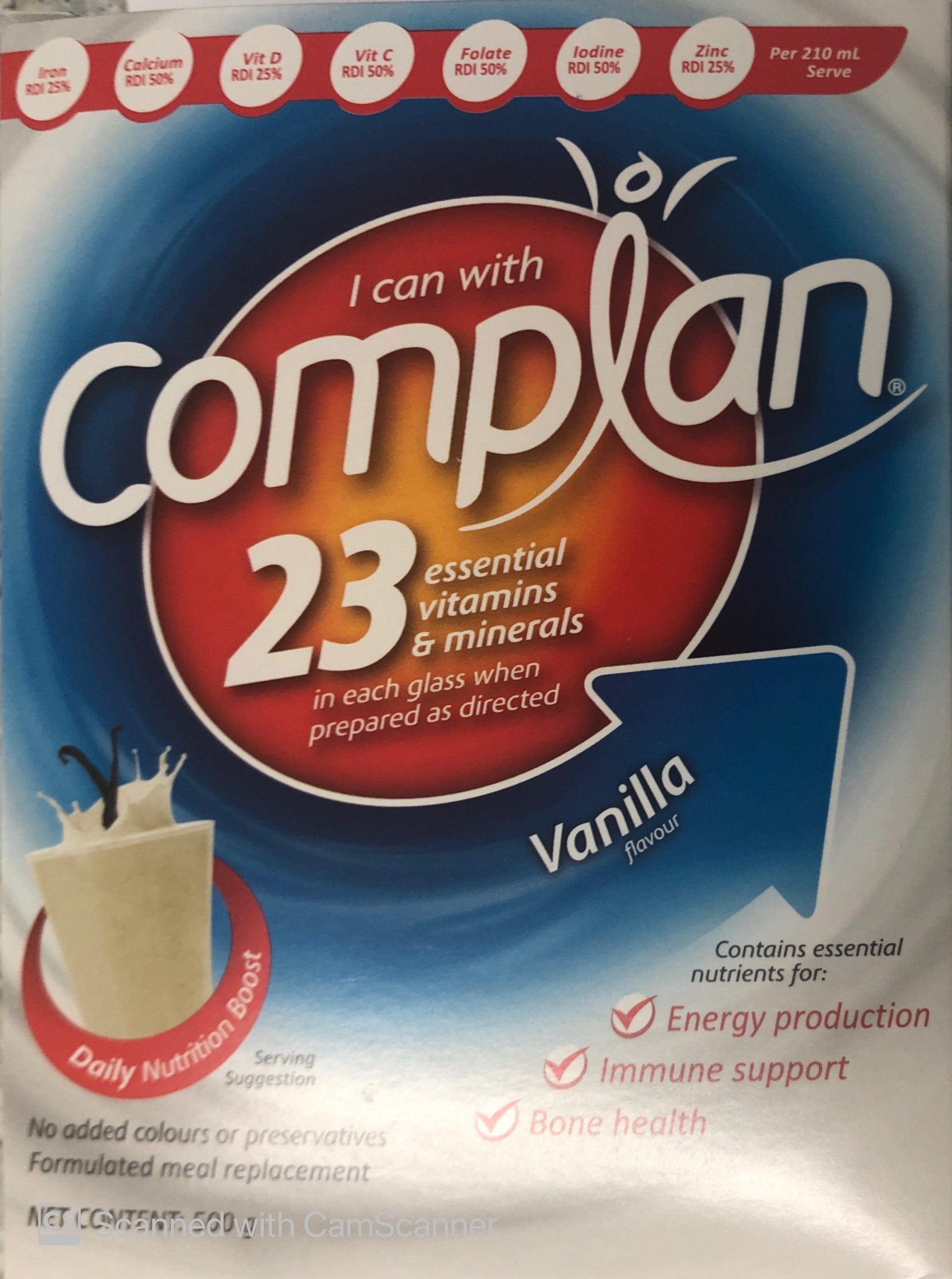 Complan Vanilla Flavour 23 Essential Vitamins and Minerals 500gm complan,dietplan,issues,meal replacement,optifast,optislim,vitaplan,weightloss