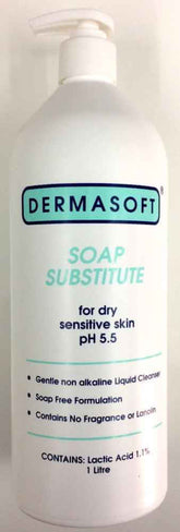 Dermasoft Soap Substitute 1 Litre - gentle soap substitute for sensitive skin in a pump bottle.