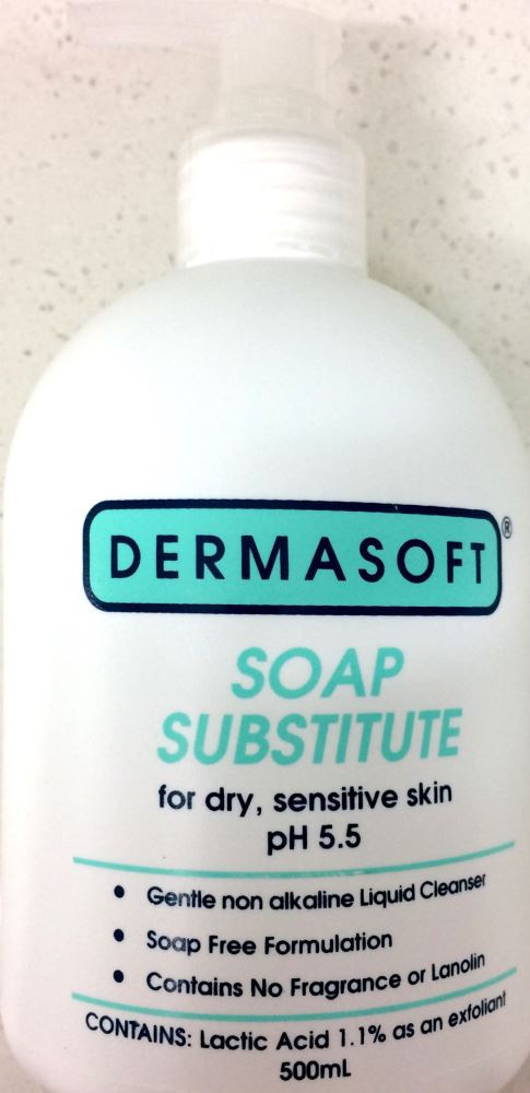 Dermasoft soap substitute 500ml - gentle soap substitute for dry skin, non-alkaline liquid cleanser for sensitive skin.