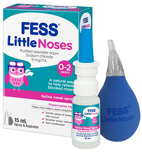 Fess Little Noses Saline Nose Spray + Aspirator 15ml baby nose apirator,blocked nose,issues,little kids,nasal aspirator,nasal congestion