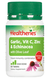 Healtheries immune support garlic vitamin C zinc echinacea 60 tablets dietary supplement bottle.