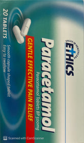 Ethics Paracetamol 500 mg 20 tablets cold,covid,fever,flu,issues,pain,panadol,paracetamol