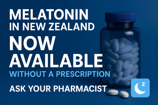 Melatonin NZ without prescription now available in a bottle with white tablets.