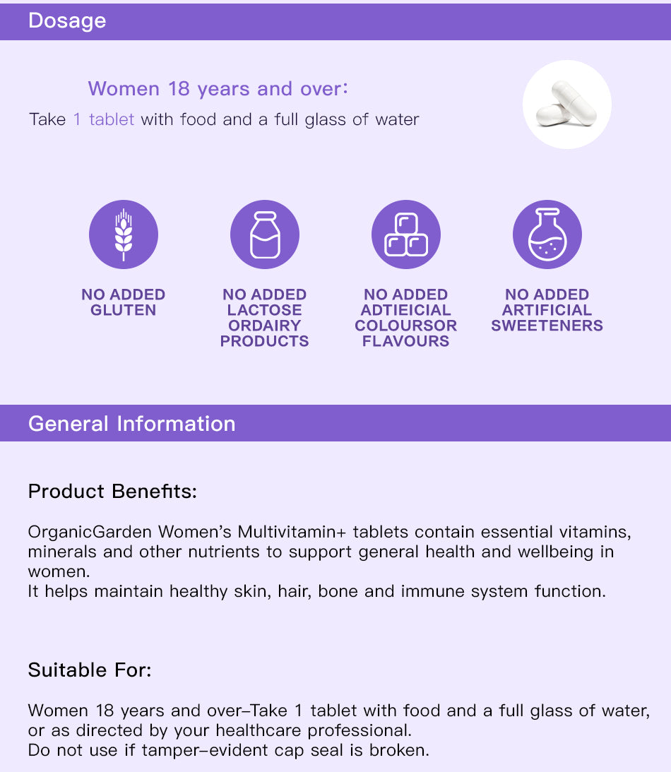 Organic Garden Women's Multivitamin+ ingredients