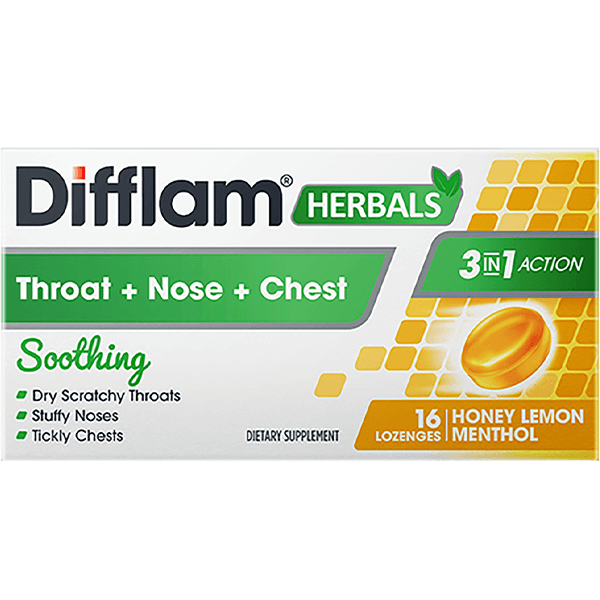 Difflam Herbals 3-in-1 Action Lozenges Honey Lemon Menthol