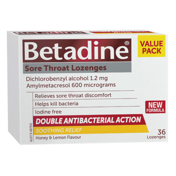 Betadine Sore Throat Lozenges Honey & Lemon 36 Pack