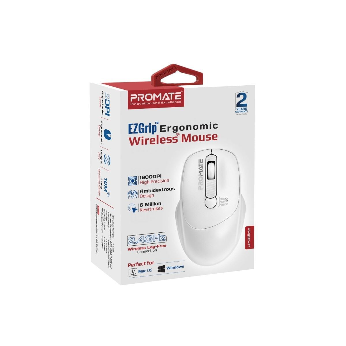 PROMATE EZGrip Ambidextrous Ergonomic Wireless Mouse