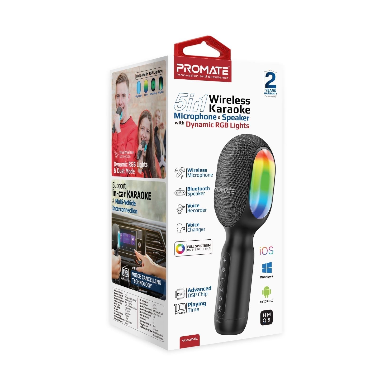 PROMATE 5-In-1 Wireless Karaoke Microphone &amp; Speaker With RGB