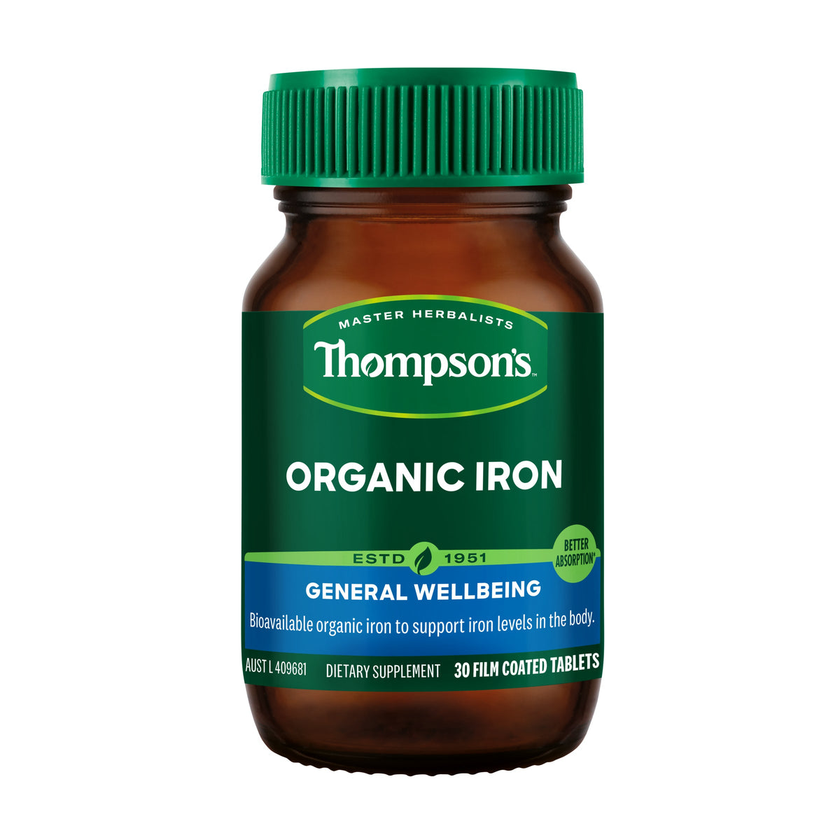 Thompson's Organic Iron 24mg 30 Tablets