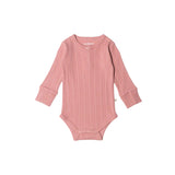 Woolbabe Daydream Long Sleeve Henley Bodysuit Dusk Marl