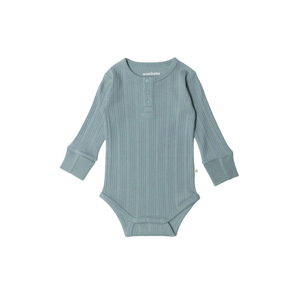 Woolbabe Daydream Long Sleeve Henley Bodysuit Tide Marl