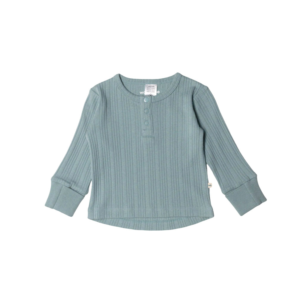 Woolbabe Daydream Long Sleeve Henley Top Tide Marl