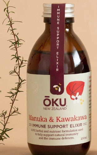Immune Support Elixir - Mānuka and Kawakawa herbs & nutrients,Immune Support Elixir,issues,Kawakawa & Manuka,Rewarewa Honey Herbal Infusion of Elder Berries &amp; Flower