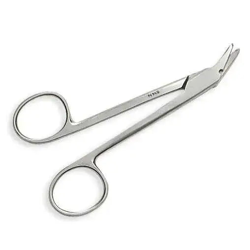 Curved Nibbler Scissors 12cm Angled curvature.,cutting suture,finger ring scissors,non-ratcheted,Serrated