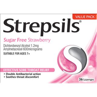 Strepsils Sugar Free Strawberry 36 Lozenges - DominionRoadPharmacy