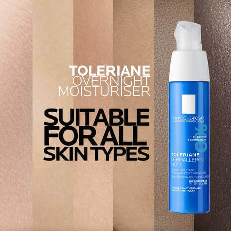 La Roche-Posay's Toleriane Dermallergo Overnight Moisturiser Acne-Prone,all skin tones,Anthelios Ultra Cream Xl Spf 50+ 50ml,Anthelios Ultra-light Invisible Fluid Tinted Spf50+ 50ml,Anthelios Uv Clear Sunscreen Spf 50,Caring Wash Hydrating Cleanser,Dermo-