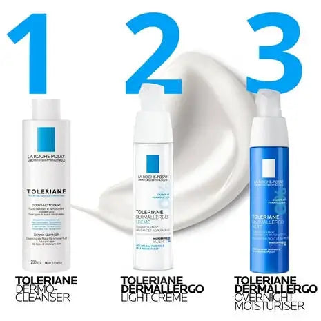 La Roche-Posay's Toleriane Dermallergo Overnight Moisturiser Acne-Prone,all skin tones,Anthelios Ultra Cream Xl Spf 50+ 50ml,Anthelios Ultra-light Invisible Fluid Tinted Spf50+ 50ml,Anthelios Uv Clear Sunscreen Spf 50,Caring Wash Hydrating Cleanser,Dermo-