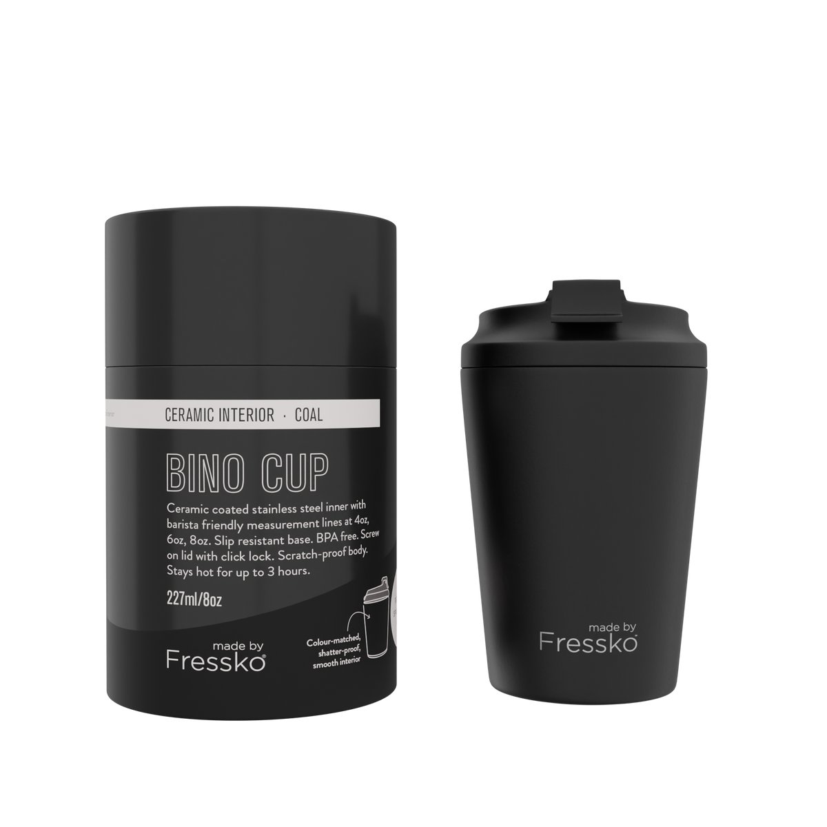 Fressko Bino Ceramic Reusable Cup Coal 230ml