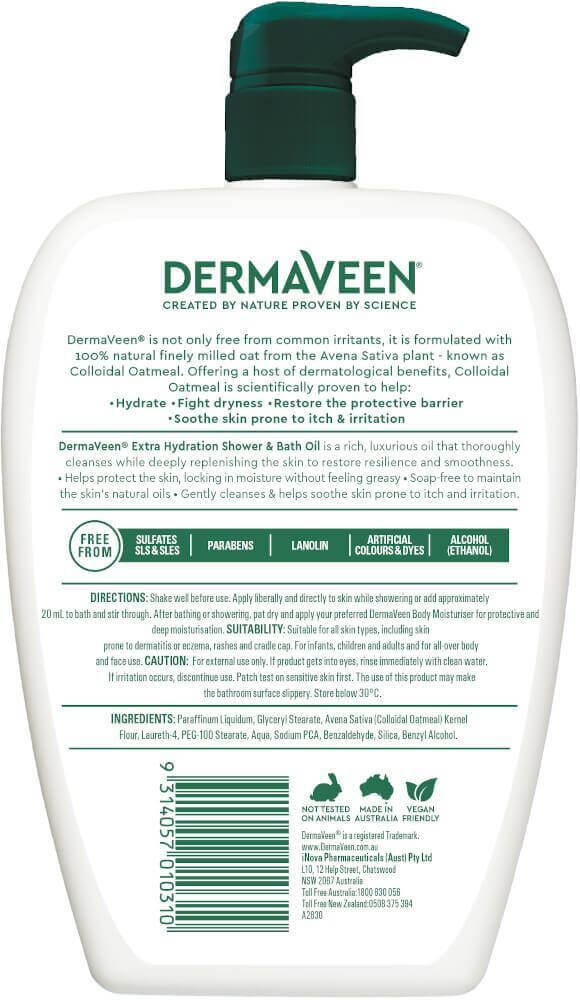 DermaVeen® Extra Hydration Shower and Bath Oil 500 ml bath oil,dermaveen,dry skin,eczema,issues,oatmeal,shower