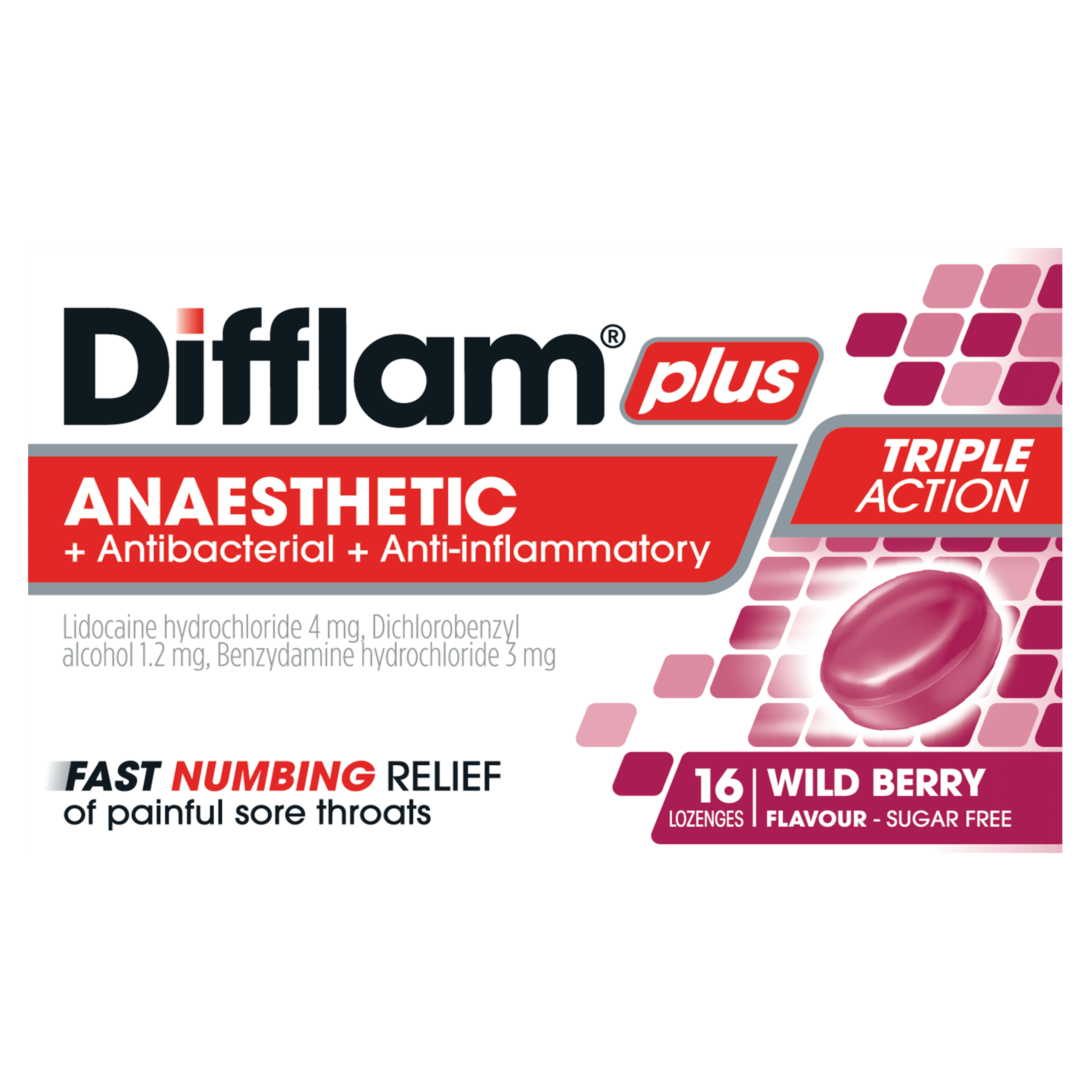 Difflam Plus Anaesthetic Wild Berry Lozenges