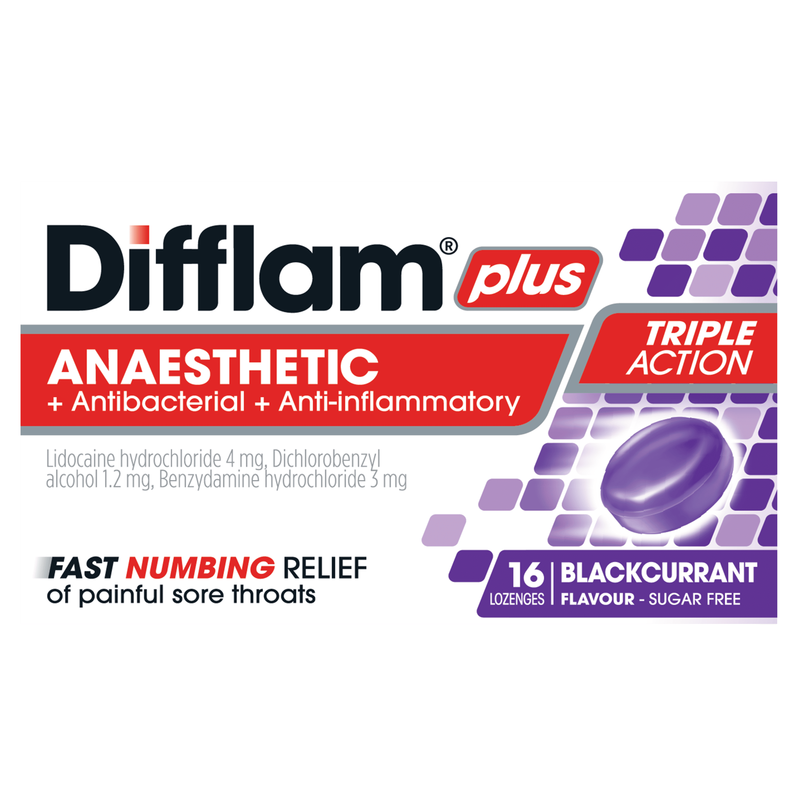 Difflam Plus Anaesthetic Blackcurrant Lozenges