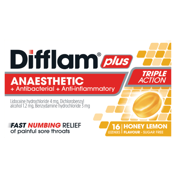 Difflam Plus Anaesthetic + Antibacterial + Anti-inflammatory Honey Lemon Lozenges Sale ! Sale !