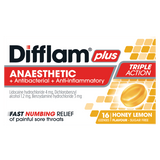 Difflam Plus Anaesthetic + Antibacterial + Anti-inflammatory Honey Lemon Lozenges