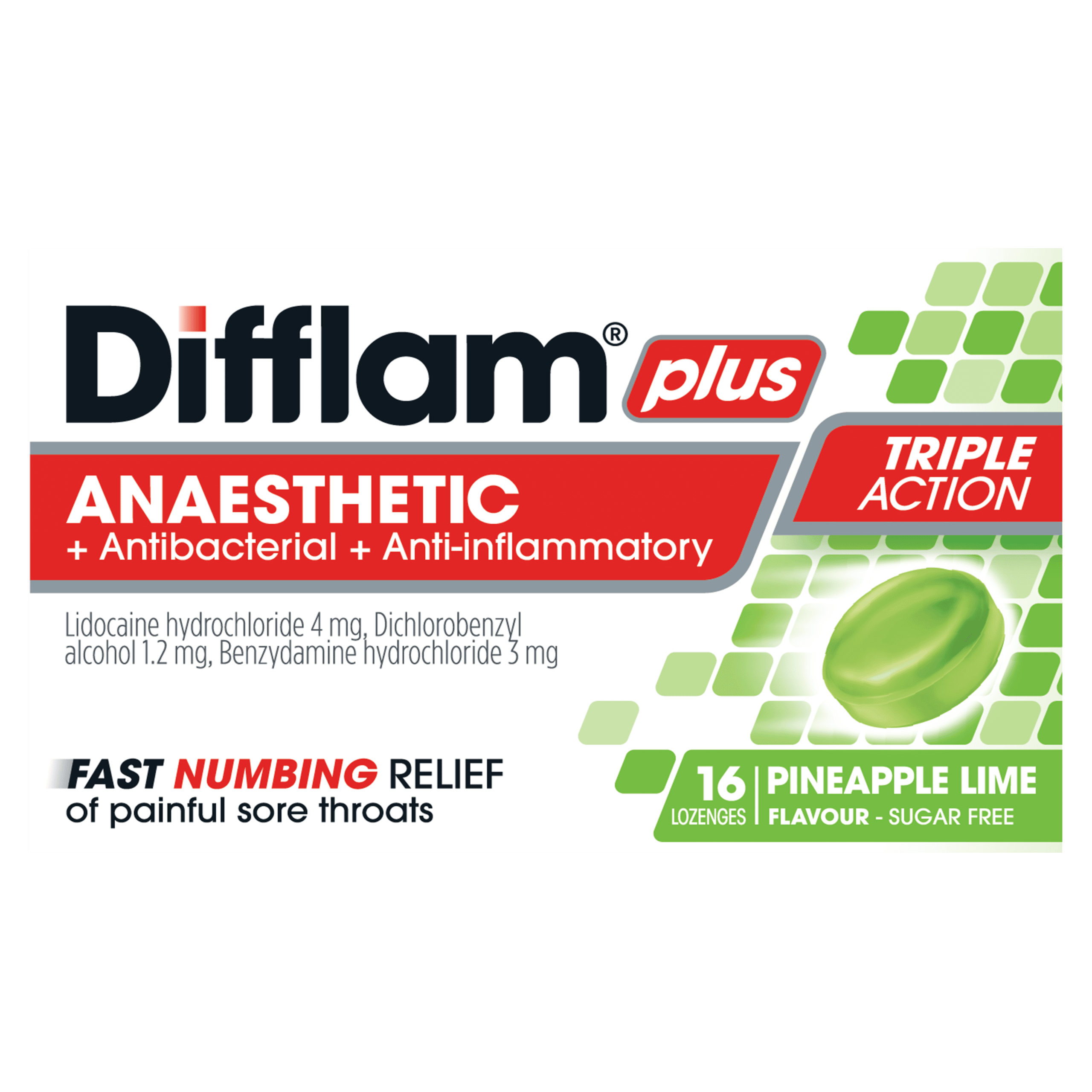 Difflam Plus Anaesthetic Pineapple Lime Lozenges