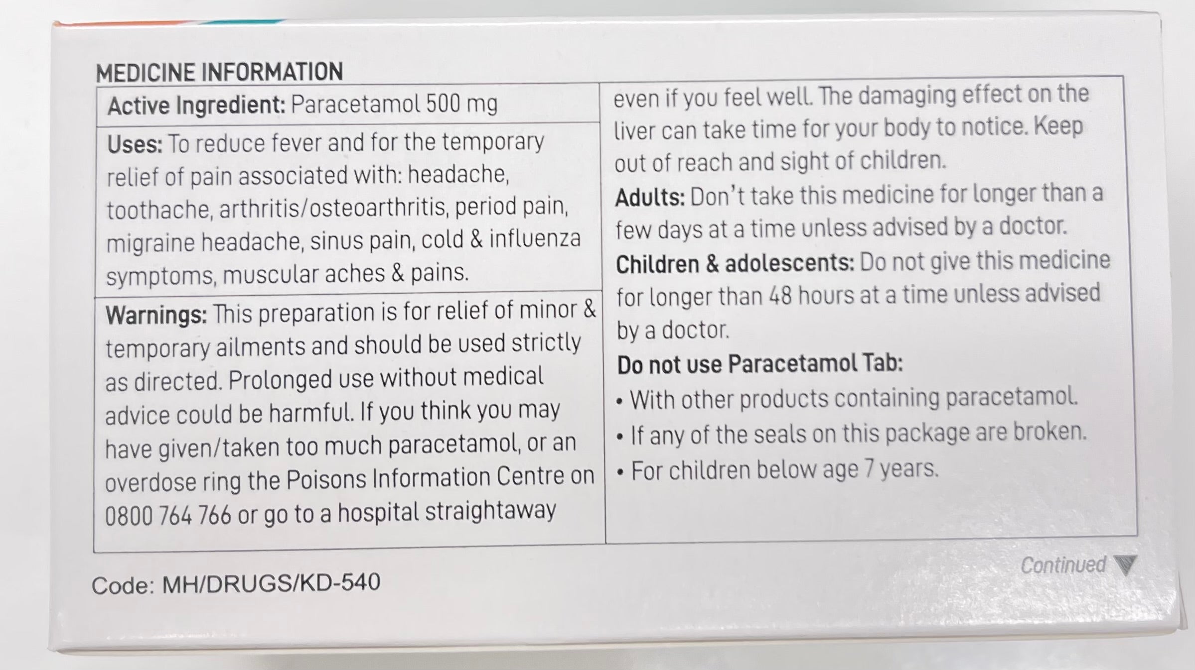 AFT Paracetamol 500 mg 100 Tablets