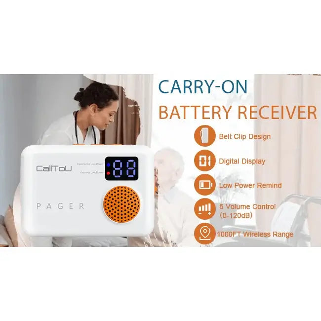 Wireless Caregiver Pager with 2 SOS Buttons (Up to 300mtrs range) 2 SOS Buttons Pager,2 SOS Buttons Pager with Alarm,Big Button Phones,Call Button Watch,Care Home Phones with Big Button,Caregiver Pager,Caregiver Pager SOS Watch,Corded Phones,Easyfone,Easy