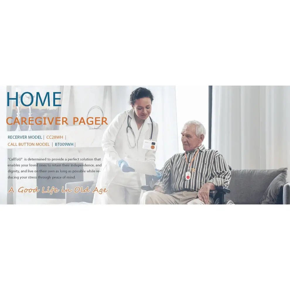 Wireless Caregiver Pager with 2 SOS Buttons (Up to 300mtrs range) 2 SOS Buttons Pager,2 SOS Buttons Pager with Alarm,Big Button Phones,Call Button Watch,Care Home Phones with Big Button,Caregiver Pager,Caregiver Pager SOS Watch,Corded Phones,Easyfone,Easy