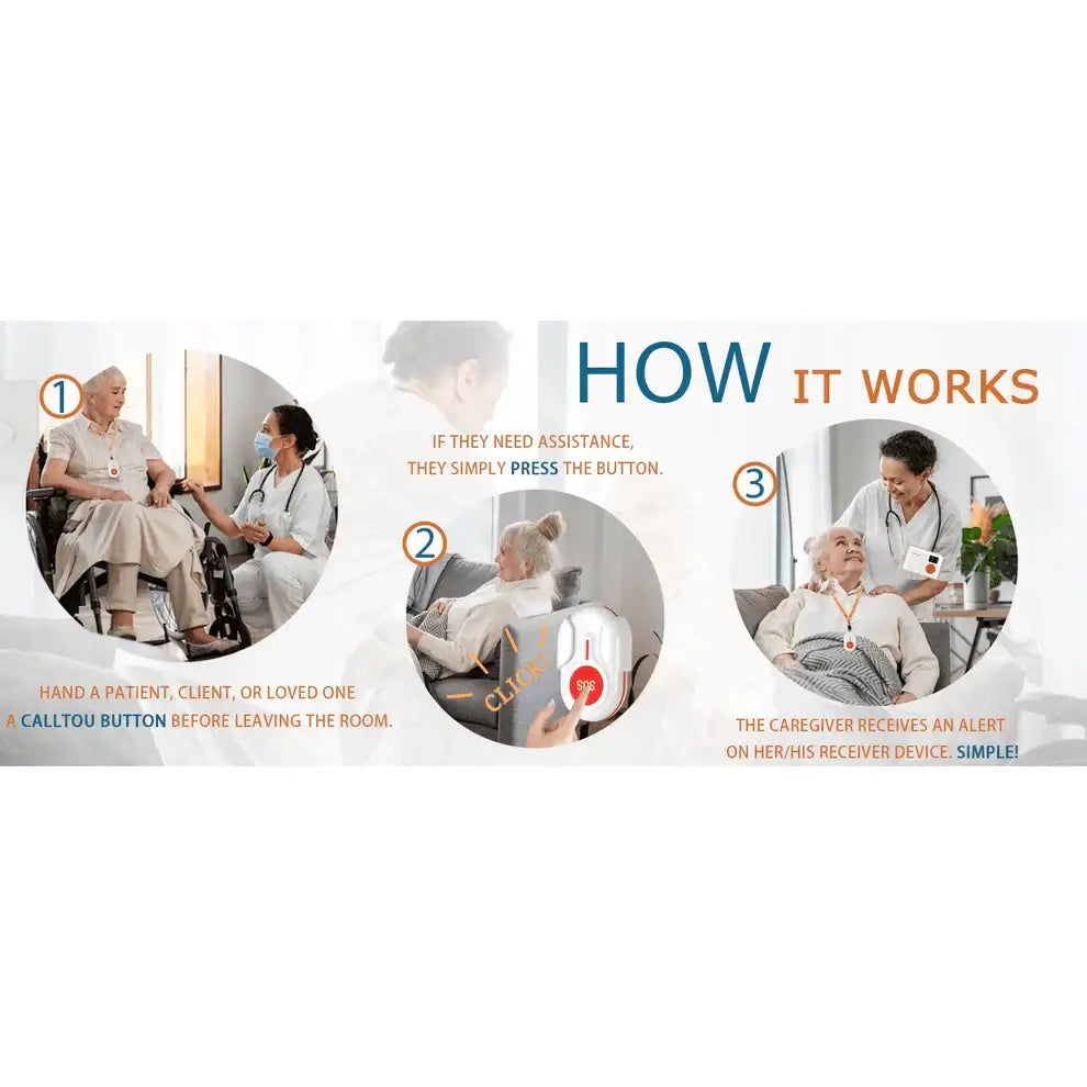 Wireless Caregiver Pager with 2 SOS Buttons (Up to 300mtrs range) 2 SOS Buttons Pager,2 SOS Buttons Pager with Alarm,Big Button Phones,Call Button Watch,Care Home Phones with Big Button,Caregiver Pager,Caregiver Pager SOS Watch,Corded Phones,Easyfone,Easy