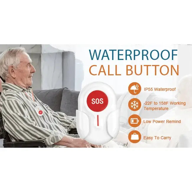 Wireless Caregiver Pager with 2 SOS Buttons (Up to 300mtrs range) 2 SOS Buttons Pager,2 SOS Buttons Pager with Alarm,Big Button Phones,Call Button Watch,Care Home Phones with Big Button,Caregiver Pager,Caregiver Pager SOS Watch,Corded Phones,Easyfone,Easy
