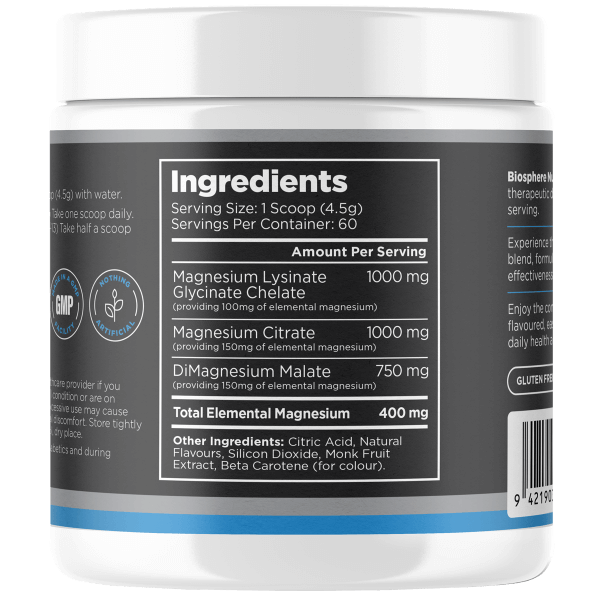 Biosphere Magnesium Powder 282g Mango Pineapple Flavour Biosphere Magnesium powder,blood pressure,blood sugar,cramps,issues,Lemon Lime,Lemon Lime Flavour -,Lemon Lime Flavour - Formulated for optimal,Lemon Lime Flavour - Formulated for optimal absorption,